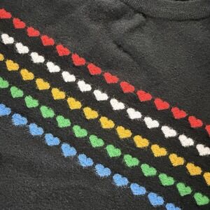 Heart Sweater Black 5 Rows Colorful Hearts Size Small